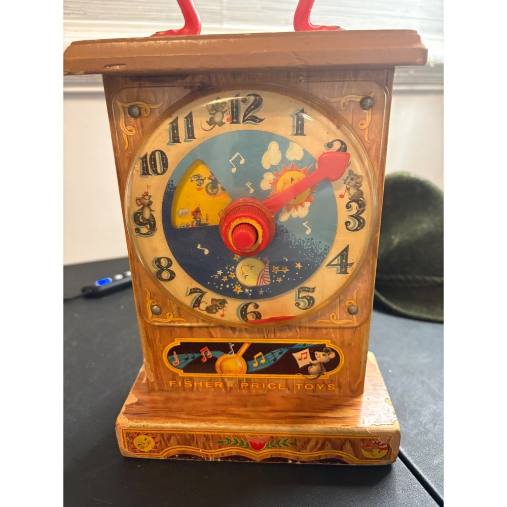 Fisher Price Vintage 1964 Music Box Tick Tock Teaching Clock 997 Wood Toy